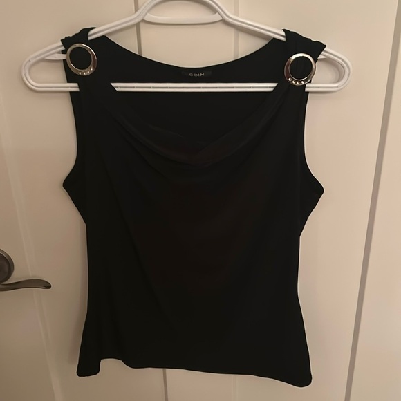 Coin Black Sleeveless Top with silver shoulder details, size M - Picture 1 of 7